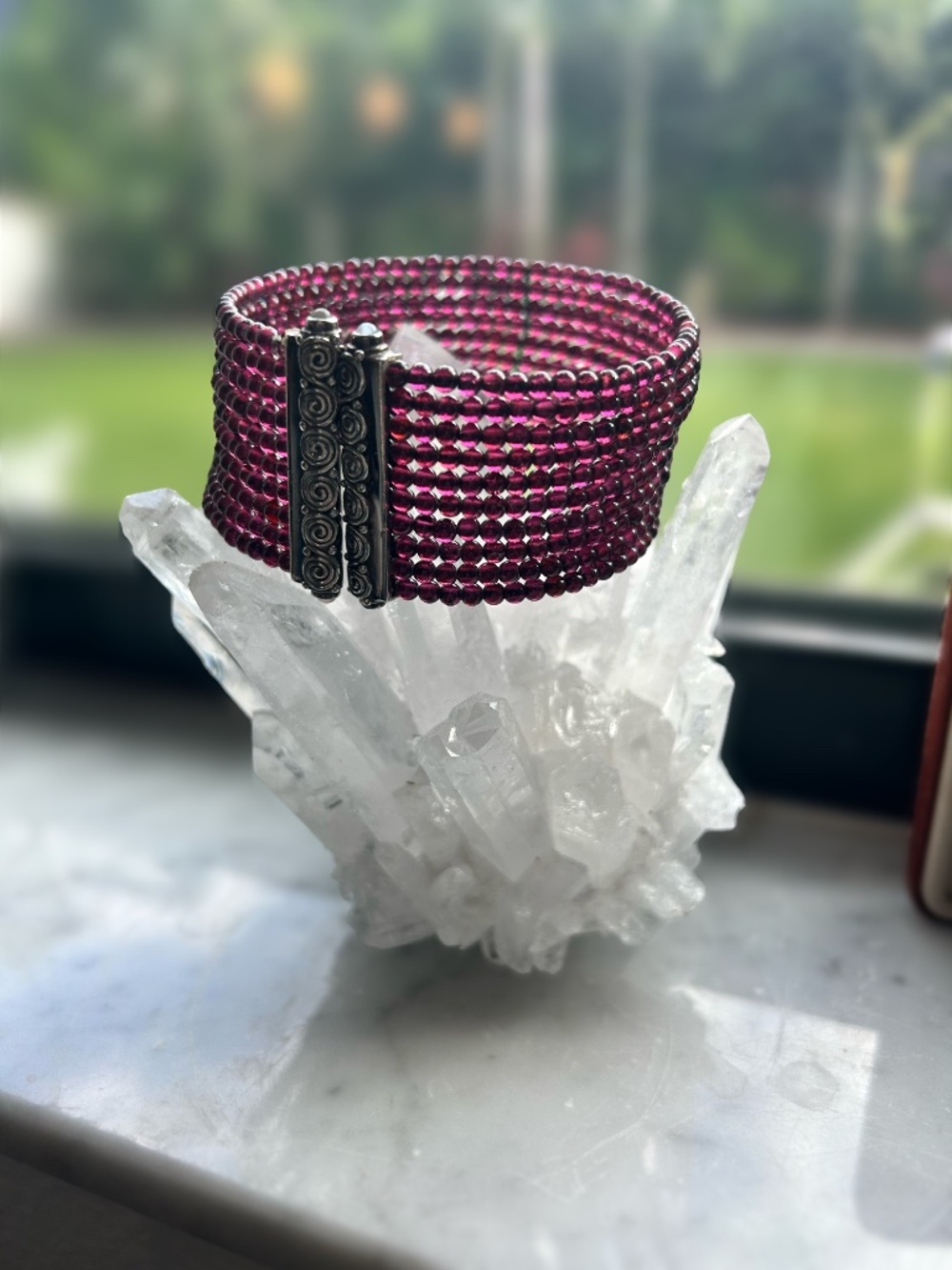 Sajen Sterling Silver and Ten Strand Garnett Cuff Bracelet - Picture 7 of 8